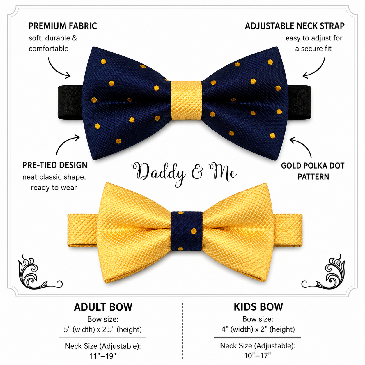 Navy Yellow bow tie set for daddy and son, Daddy and me gift set, Grandpa and me, Father son match, Yellow bow tie for kids, handmade bow