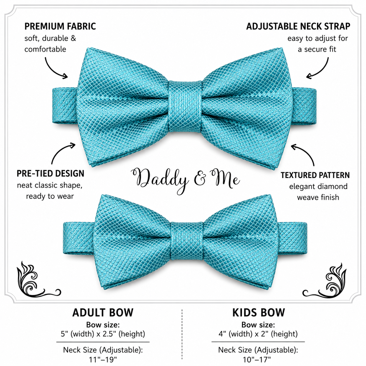 Ocean blue Bow tie set daddy son, Daddy and me gift, Grandpa and me, Kids adult bow tie,  Handmade Adjustable pre tied bow, Ocean blue
