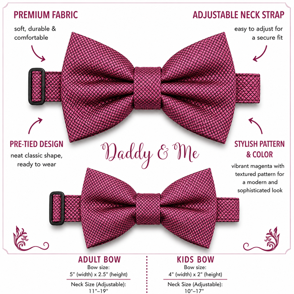 Raspberry rose Bow tie set for daddy and son, Daddy me gift set, Grandpa and me, Father son matching bow Adjustable pre tied bow Handmade
