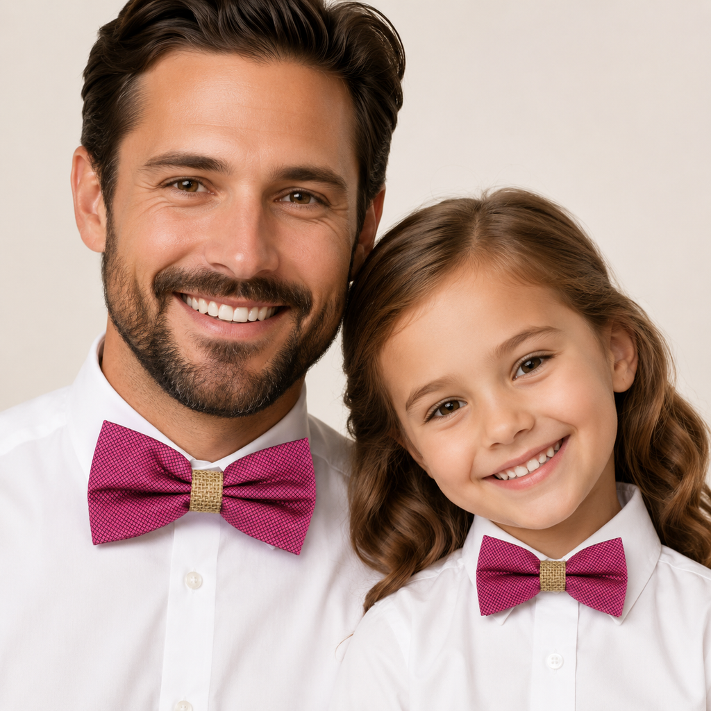 Raspberry rose burlap Bow tie set for daddy and son Daddy me gift set Father son match Handmade Lilac kids bow Adjustable pre tied bow