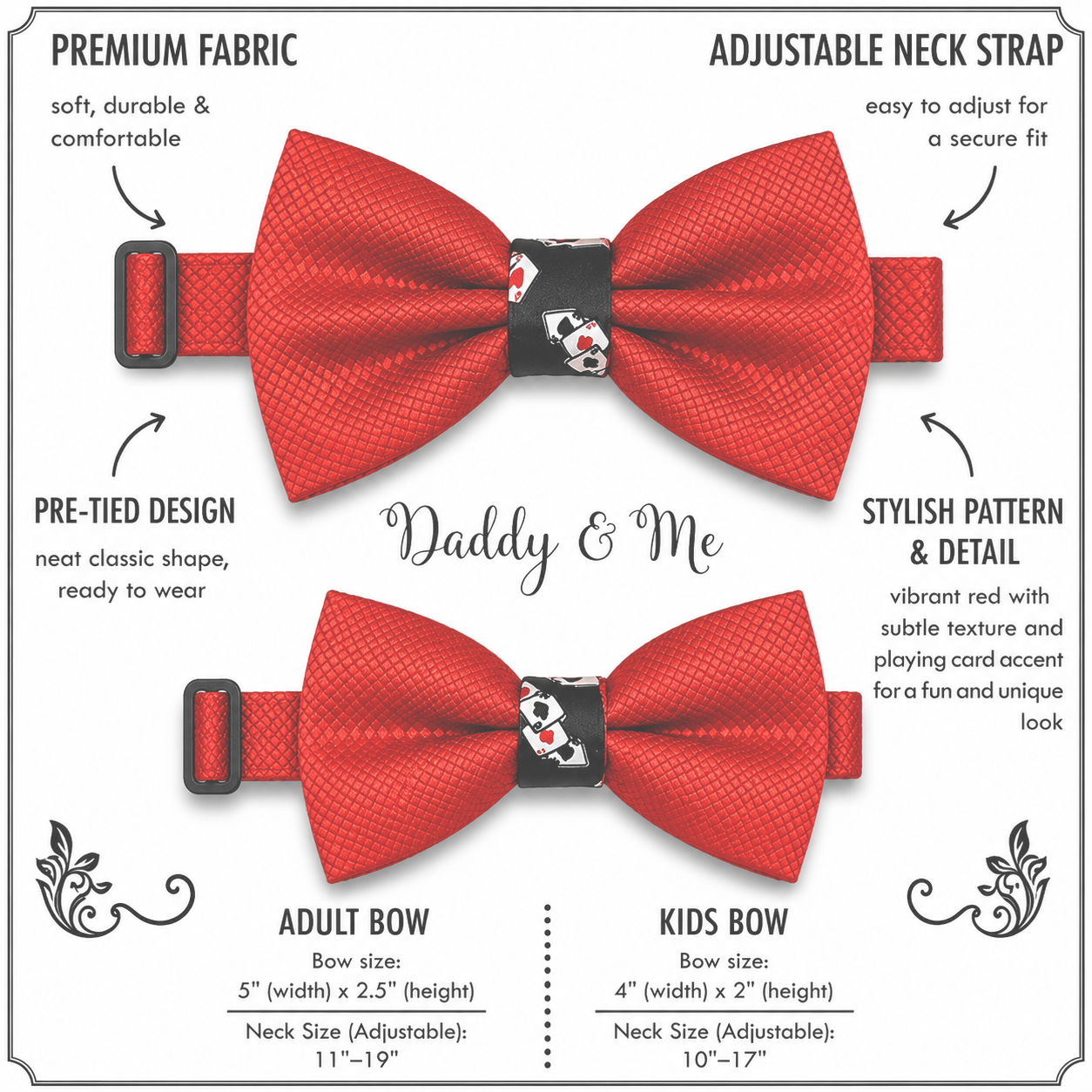 Red Bow tie set for daddy and son, Daddy and me gift set, Grandpa and me, Father son matching, Toddler bow, daddy me bow tie, Playing card