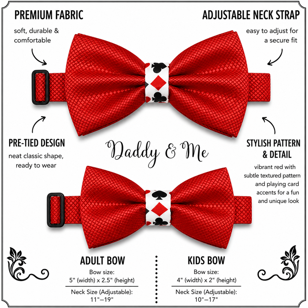Red Bow tie set for daddy and son, Daddy me gift set, Grandpa and me, Father son match, Toddler bow, daddy me bow tie, poker, playing card