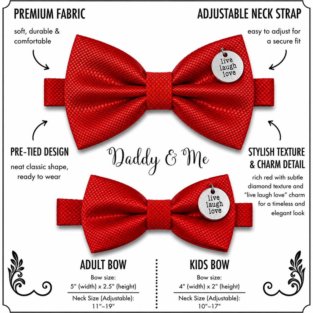 Red Bow tie set for daddy and son, Live Love laugh, handmade Daddy and me gift, Grandpa gift, Father son bow, Red kids bow, Handmade red bow