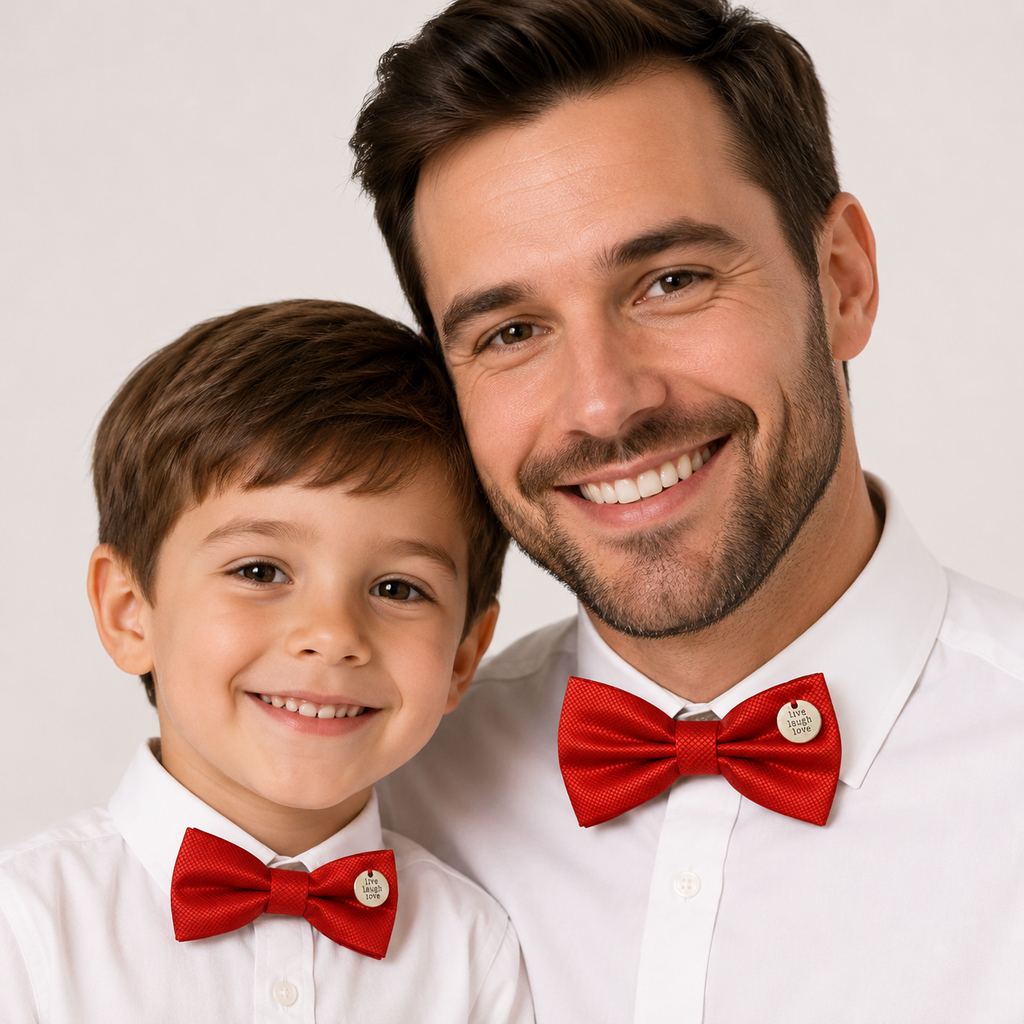 Red Bow tie set for daddy and son, Live Love laugh, handmade Daddy and me gift, Grandpa gift, Father son bow, Red kids bow, Handmade red bow