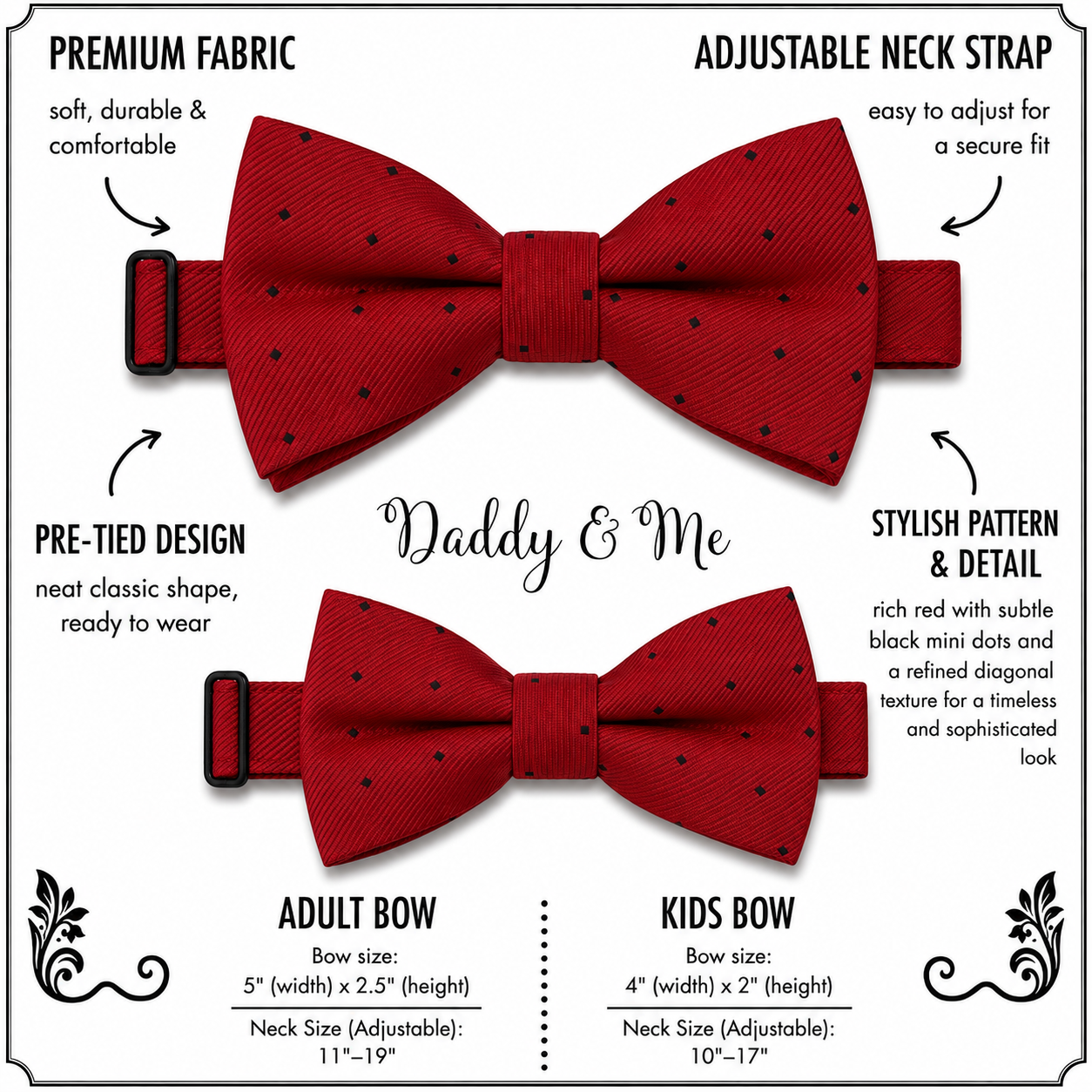 Red Bow tie set for daddy son Daddy me gift set Father son match daddy me bow Handmade kids bow Adjustable pre tied bow, High quality