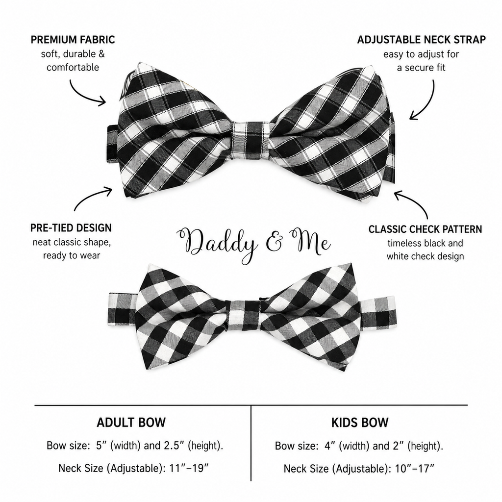Plaid Black white Bow tie set for daddy and son, Daddy me gift set, Grandpa and me, Father son matching, Kids bow tie, daddy me bow tie gift