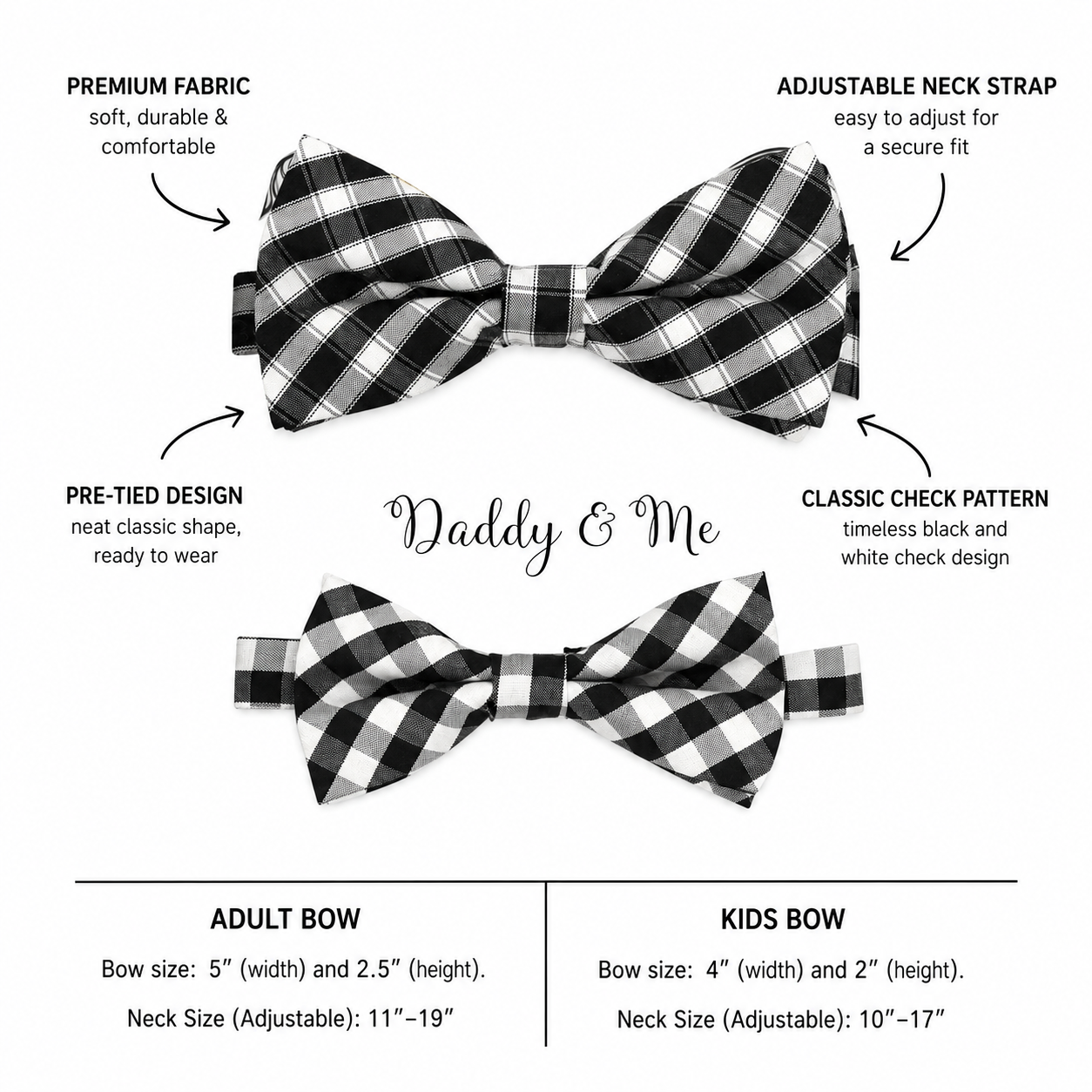 Plaid Black white Bow tie set for daddy and son, Daddy me gift set, Grandpa and me, Father son matching, Kids bow tie, daddy me bow tie gift