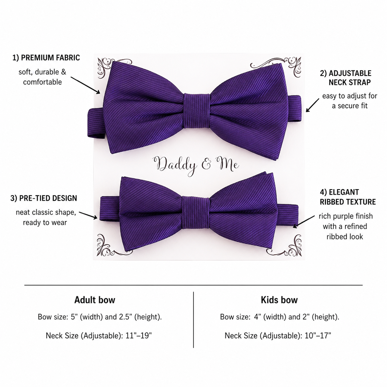 Purple Bow tie set for daddy and son, Daddy and me bow tie gift set, Grandpa me, Purple kids bow tie
