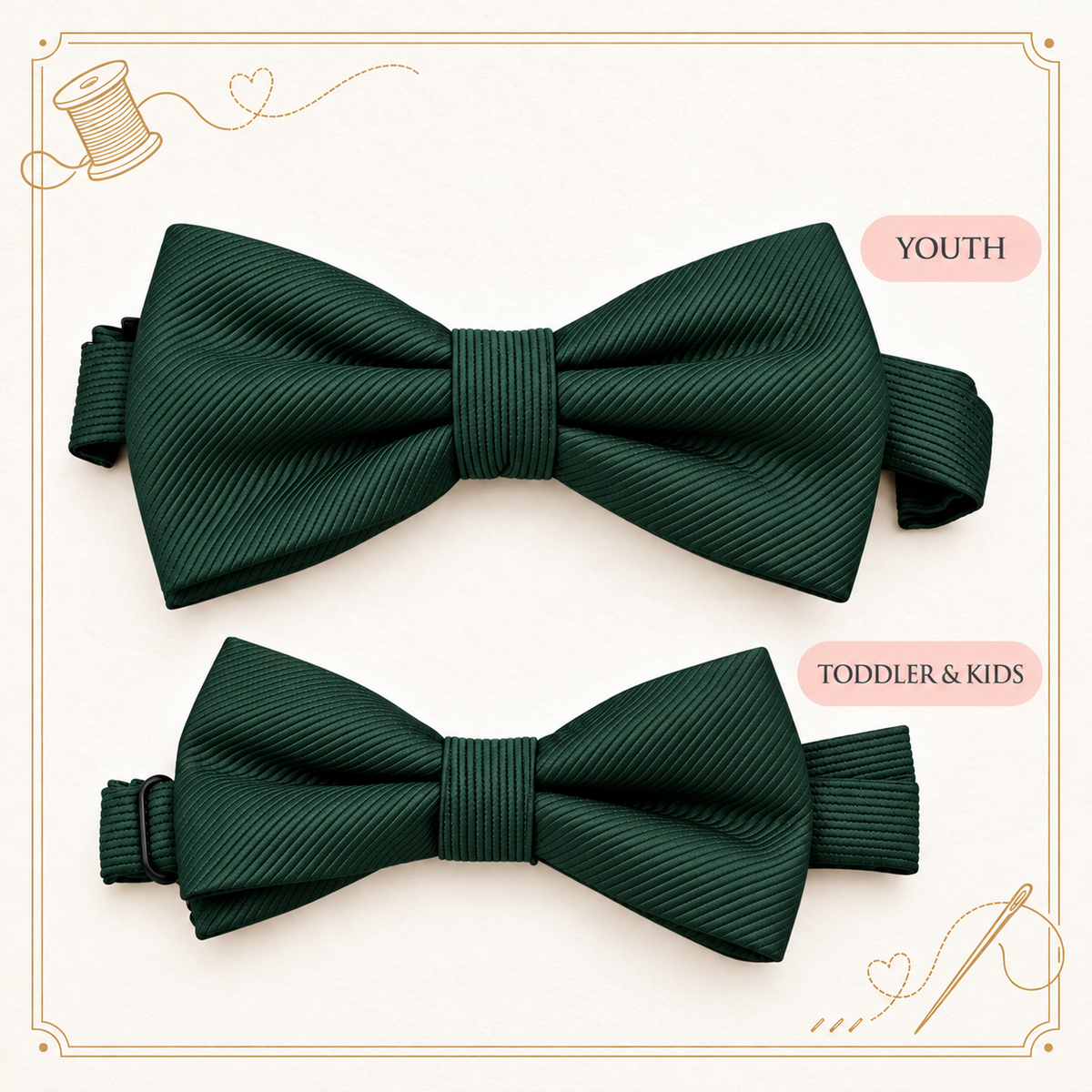 Emerald Green Boys Bow Tie – Handmade Pre-Tied Bow Tie for Toddlers & Youth