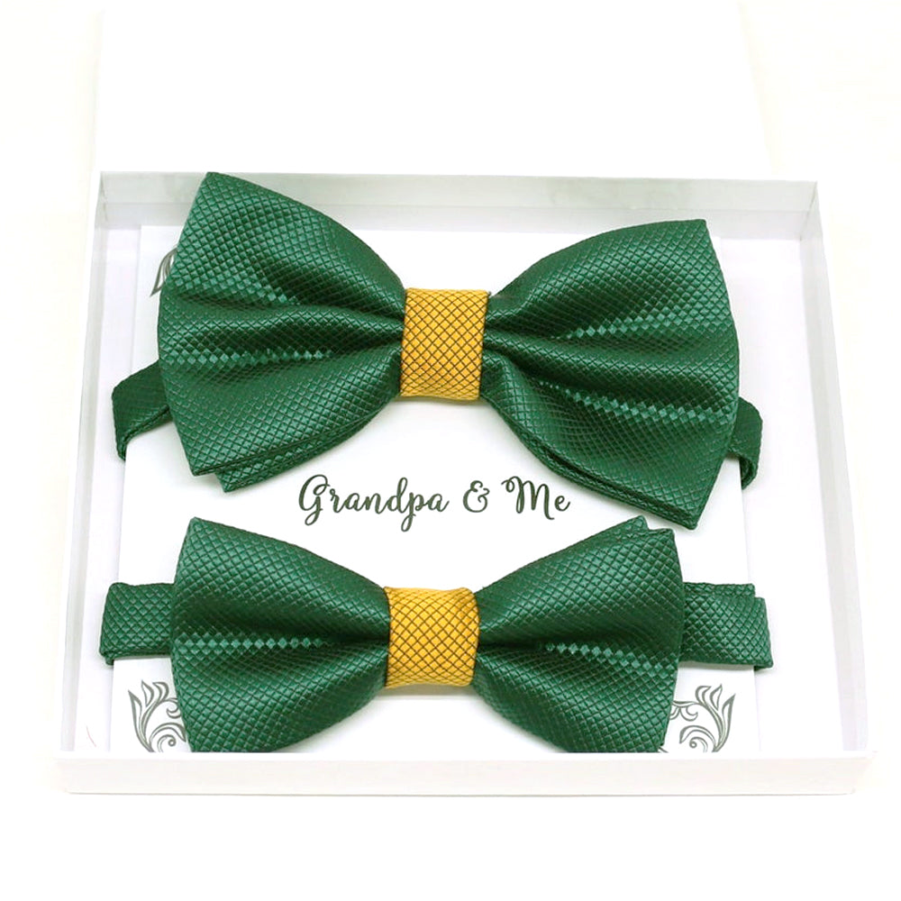 Emerald green and gold Bow tie set for daddy and son, Daddy and me bow tie gift set, Grandpa and me, Emerald green and gold Kids Toddler bow