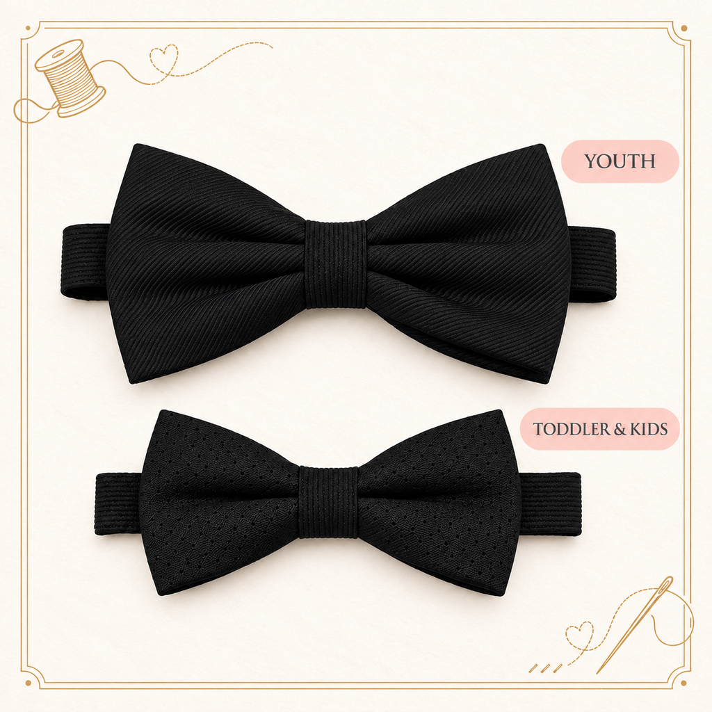 Black Boys Bow Tie – Handmade Pre-Tied Bow Tie for Toddlers & Youth
