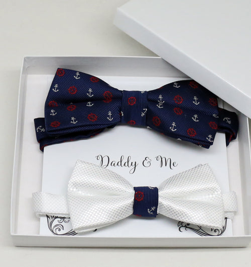 Burgundy daddy and me matching bow tie set — handmade, pre-tied and adjustable