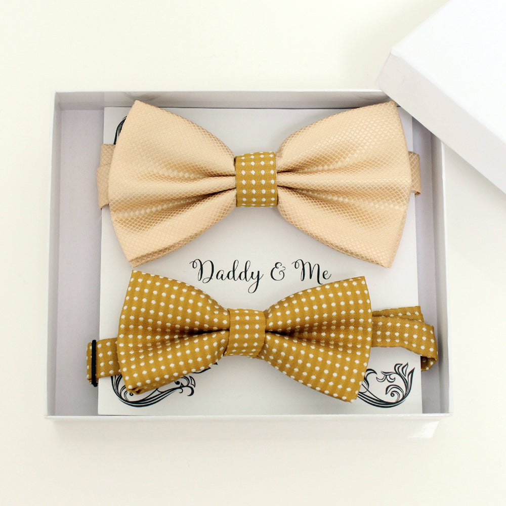 Ivory and mustard bow tie set for daddy and son, Daddy and me gift set, Father son matching, Mustard kids bow tie, daddy me bow, handmade