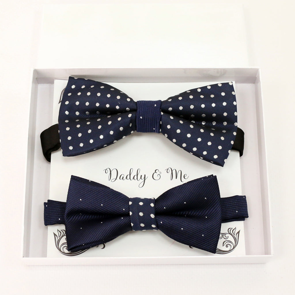Navy polka dots bow tie set for daddy and son, Daddy and me gift set, Grandpa and me, Father son match, Navy bow tie for kids, handmade bow