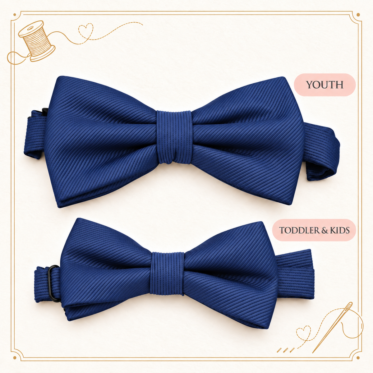 Navy Boys Bow Tie – Handmade Pre-Tied Bow Tie for Toddlers & Youth