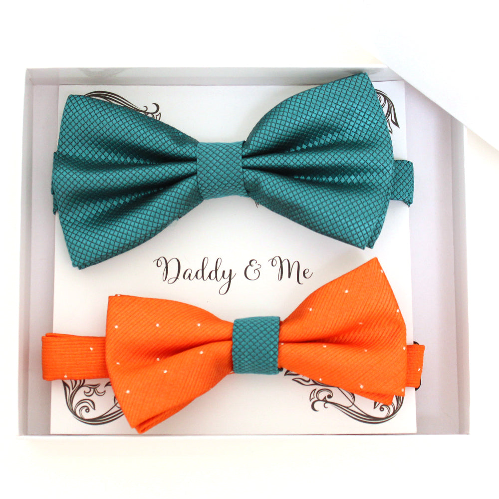 Teal blue and orange Bow tie set for daddy and son, Daddy me gift set, Father son matching, daddy me bow, Handmade bow, teal blue and orange