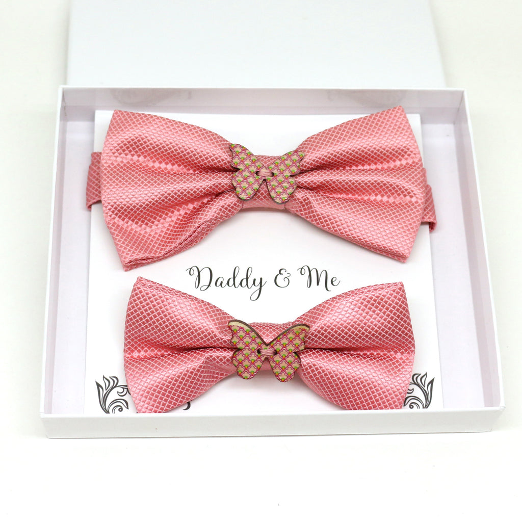 Dusty rose wooden butterfly Bow tie set for daddy and son, Daddy me gift set, Grandpa and me, Father son match, handmade, Dusty rose bow tie