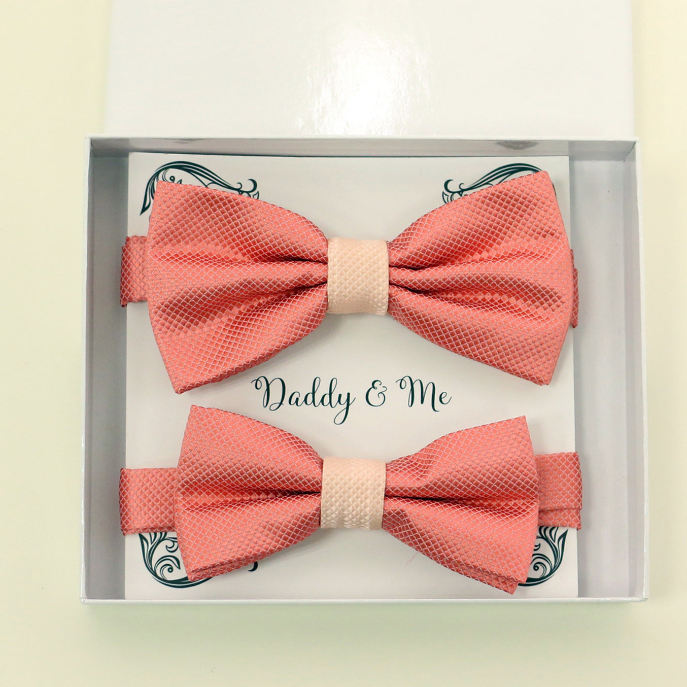 Coral blush Bow tie set for daddy and son, Daddy me gift set, Father son matching, daddy me bow tie, Handmade bow tie, Coral kids bow tie