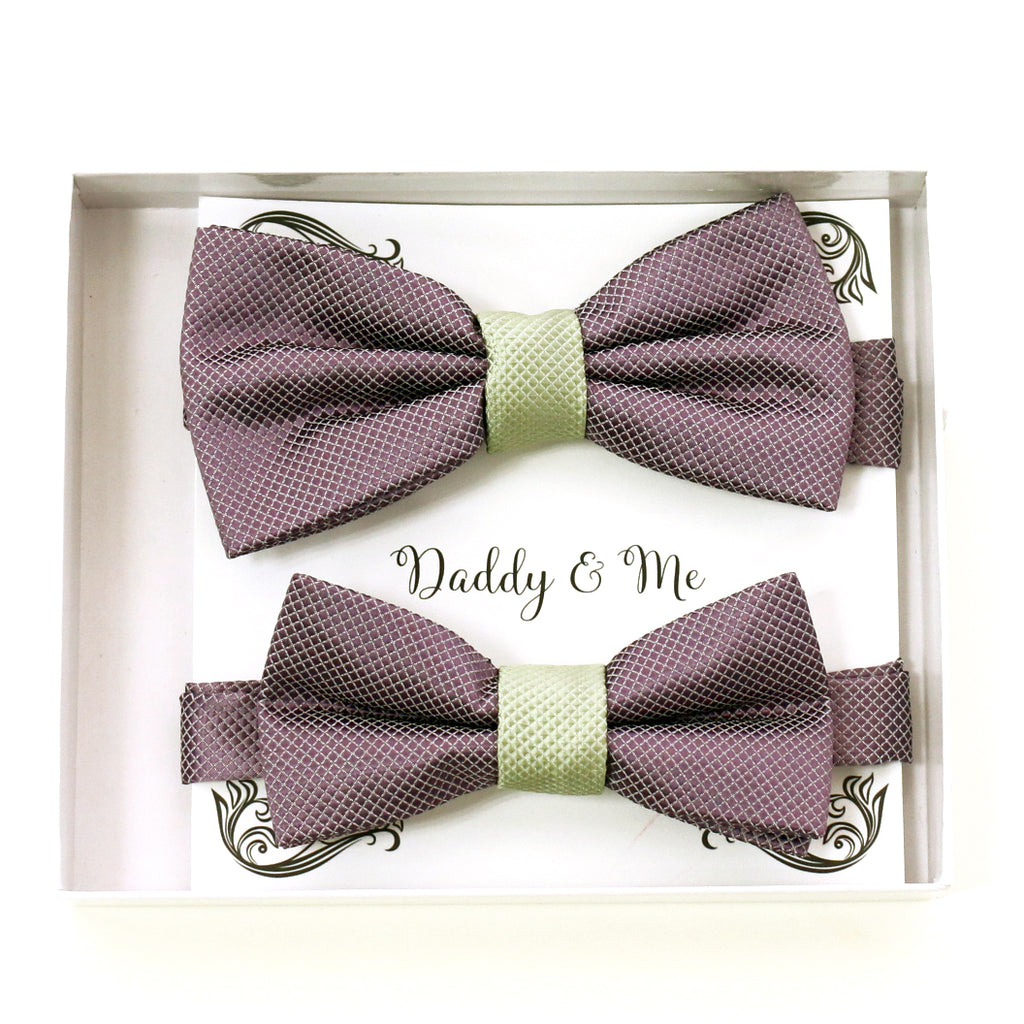 Dusty lavender and green bow tie set for daddy and son, Daddy and me gift set, Grandpa and me, Father son matching, Dusty lavender bow tie
