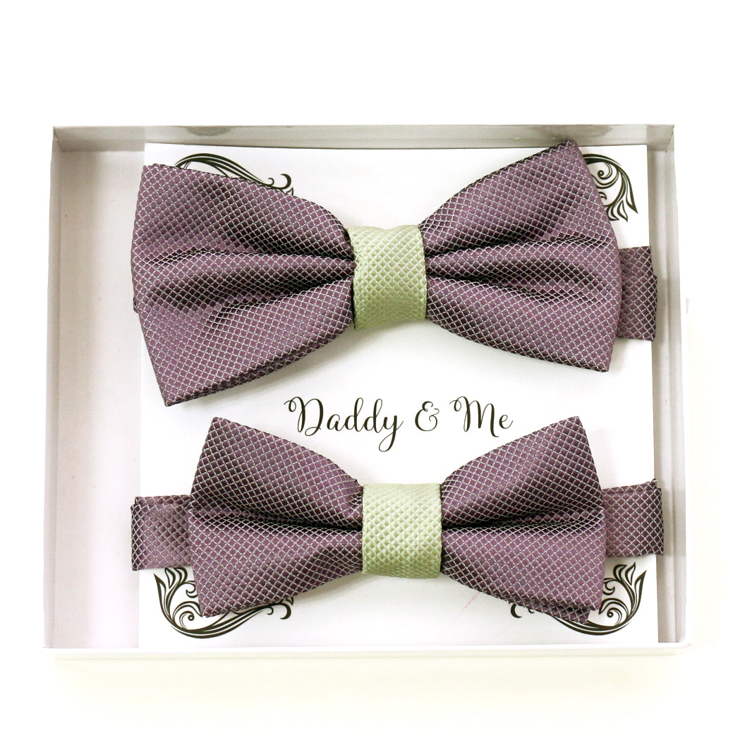 Dusty lavender and green bow tie set for daddy and son, Daddy and me gift set, Grandpa and me, Father son matching, Dusty lavender bow tie