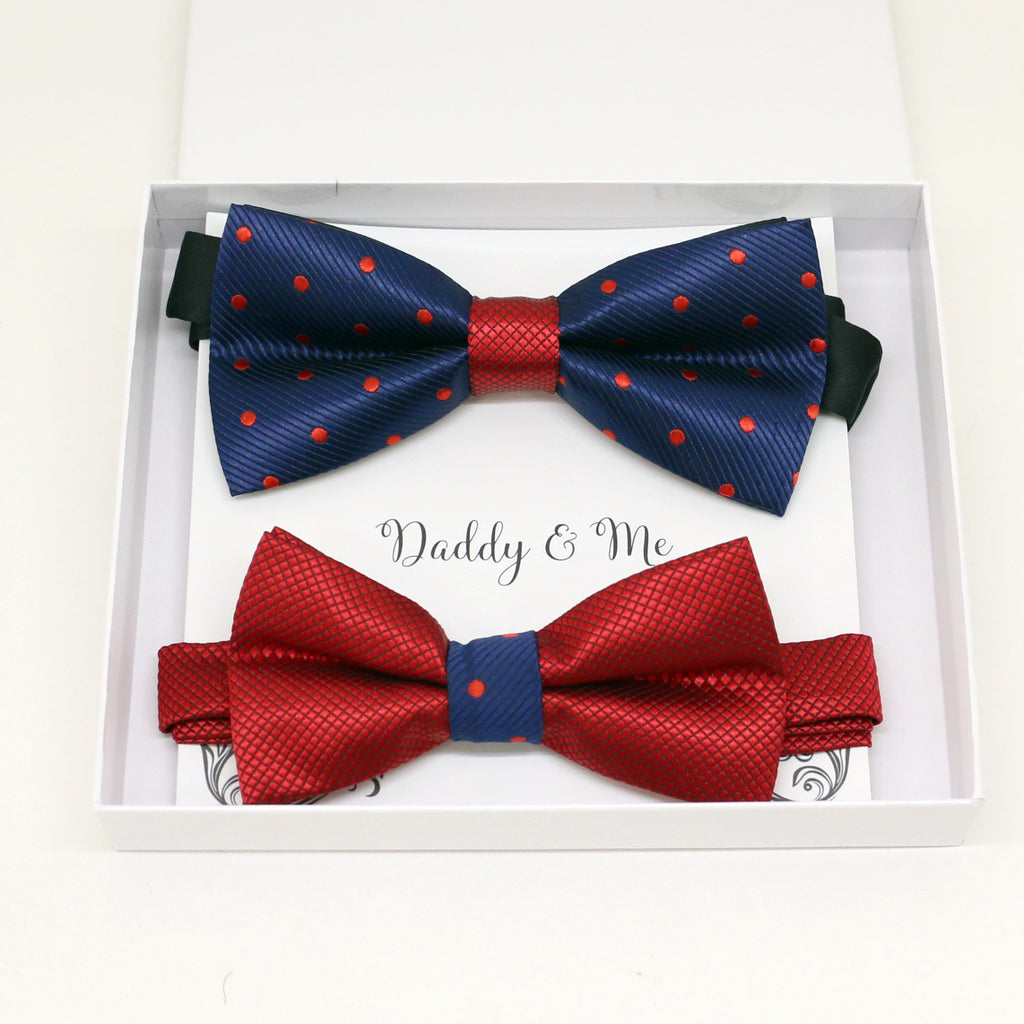Navy and Red Bow tie set for daddy and son, Daddy me gift set, Grandpa gift, Father son match, Kids adult bow, Kids red bow, Navy red bow