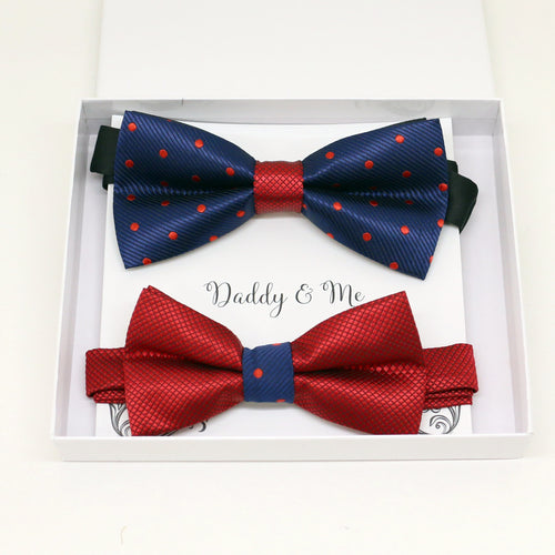 Charcoal and Red daddy and me matching bow tie set — handmade, pre-tied and adjustable