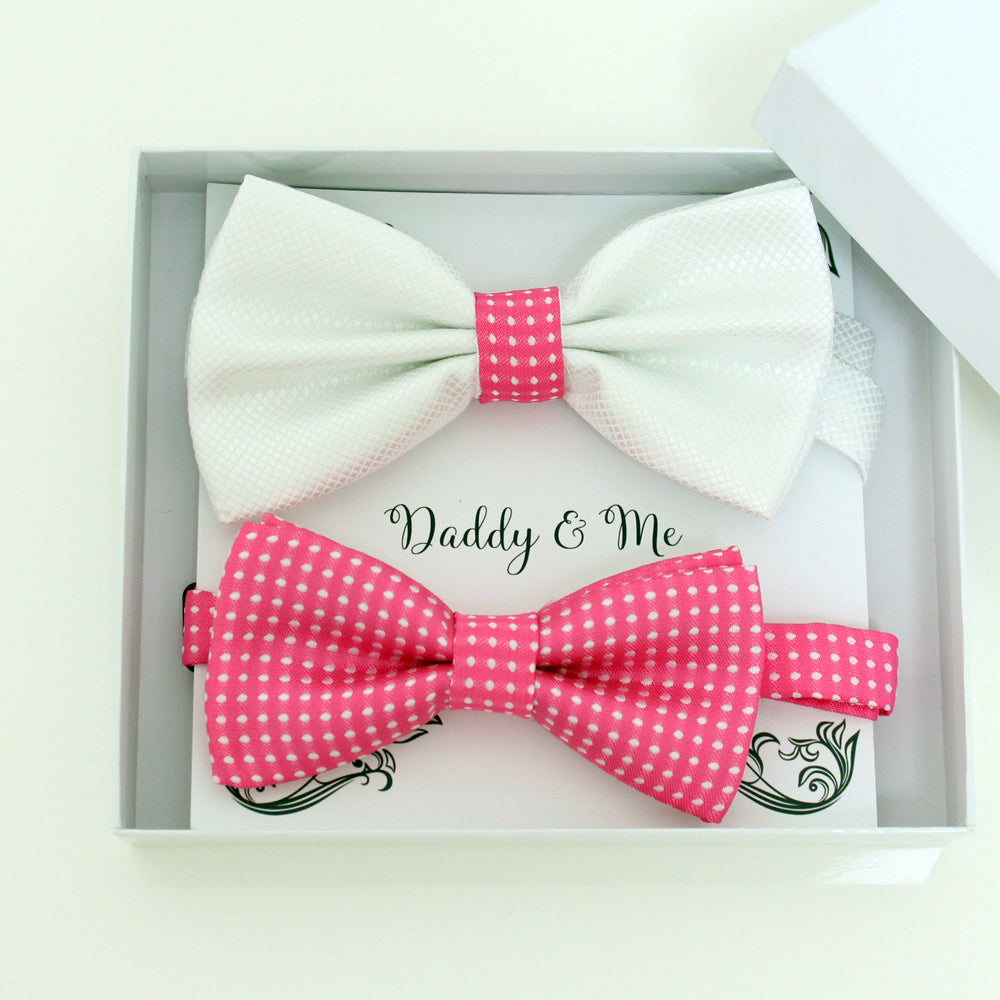 Hot pink bow tie set for daddy and son, Daddy and me gift set, Father son matching, Hot pink kids bow tie, daddy me bow, handmade bow tie