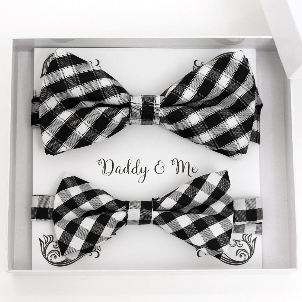 Plaid Black white Bow tie set for daddy and son, Daddy me gift set, Grandpa and me, Father son matching, Kids bow tie, daddy me bow tie gift