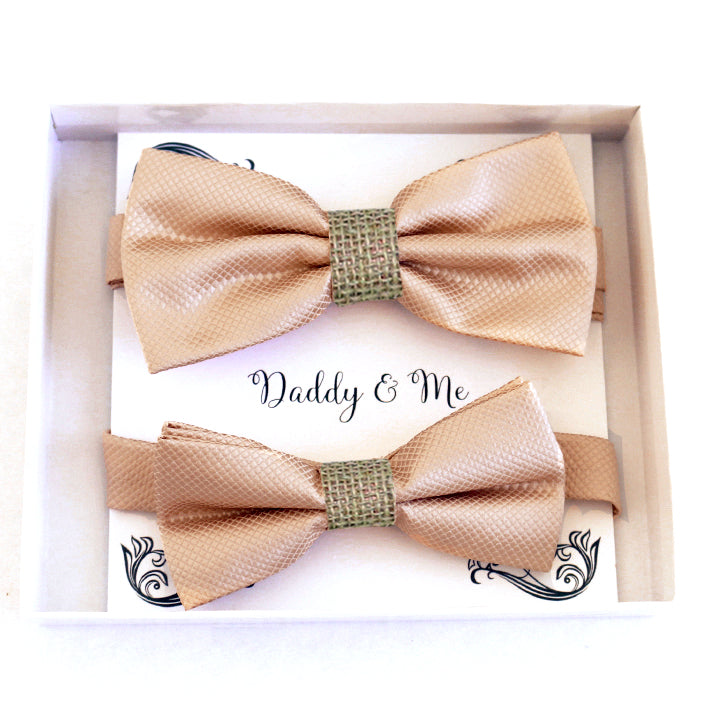 Champagne burlap Bow tie set for daddy and son Daddy me gift set Father son match Handmade Champagne kids bow Adjustable pre tied bow