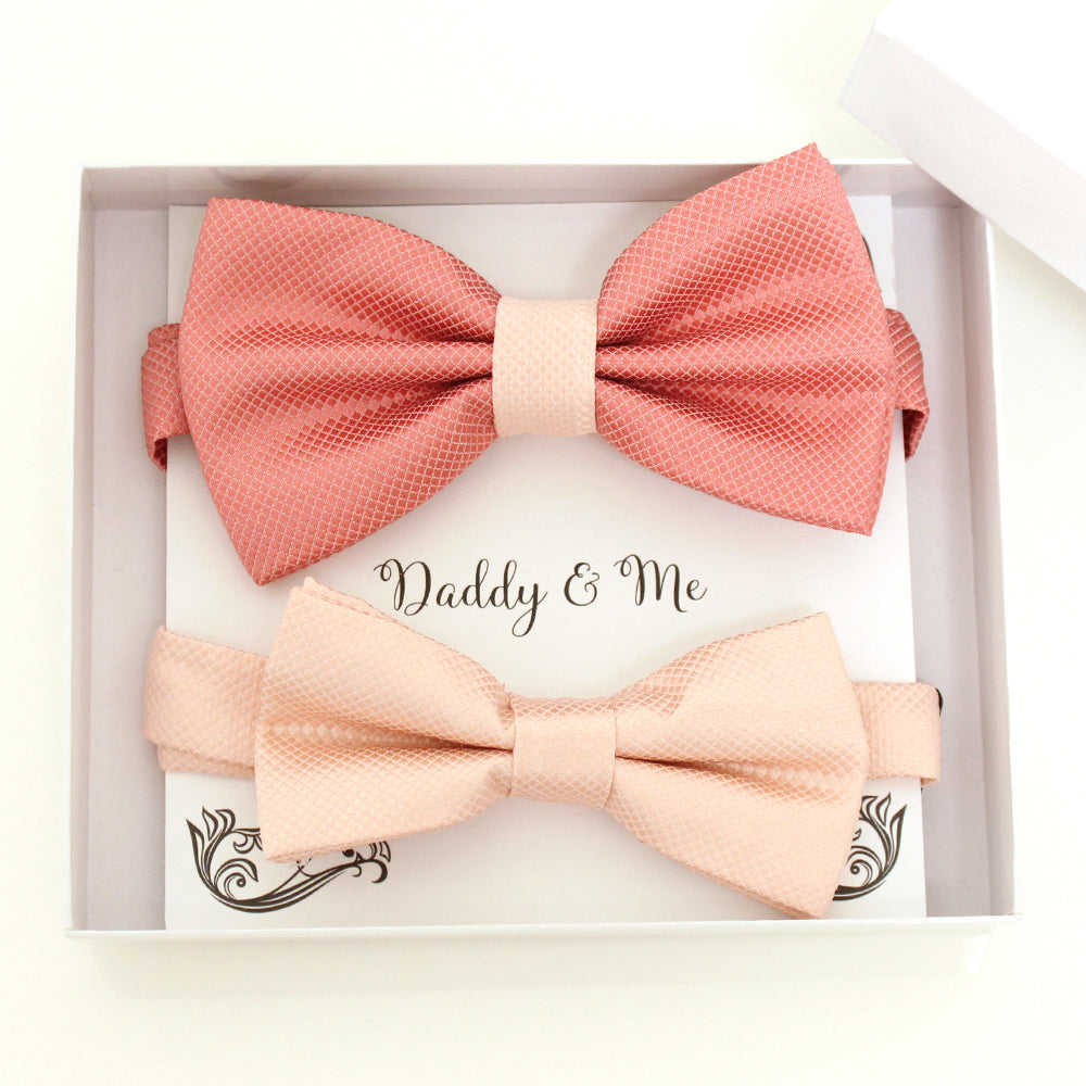 Coral and blush bow tie set for daddy and son, Daddy and me gift set, Father son matching, Blush kids bow tie, daddy me bow, handmade bow