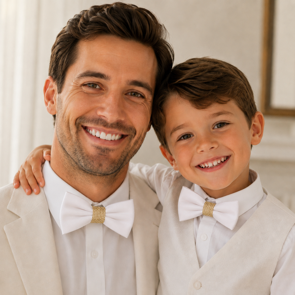 White burlap Bow tie set for daddy and son Daddy me gift set Father son match Handmade White burlap kids bow Adjustable pre tied bow