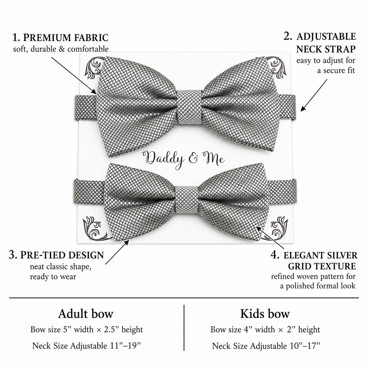 Silver Bow tie set for daddy and son, Daddy me gift set, Grandpa and me, Father son matching, Toddler bow tie, daddy me bow tie gift