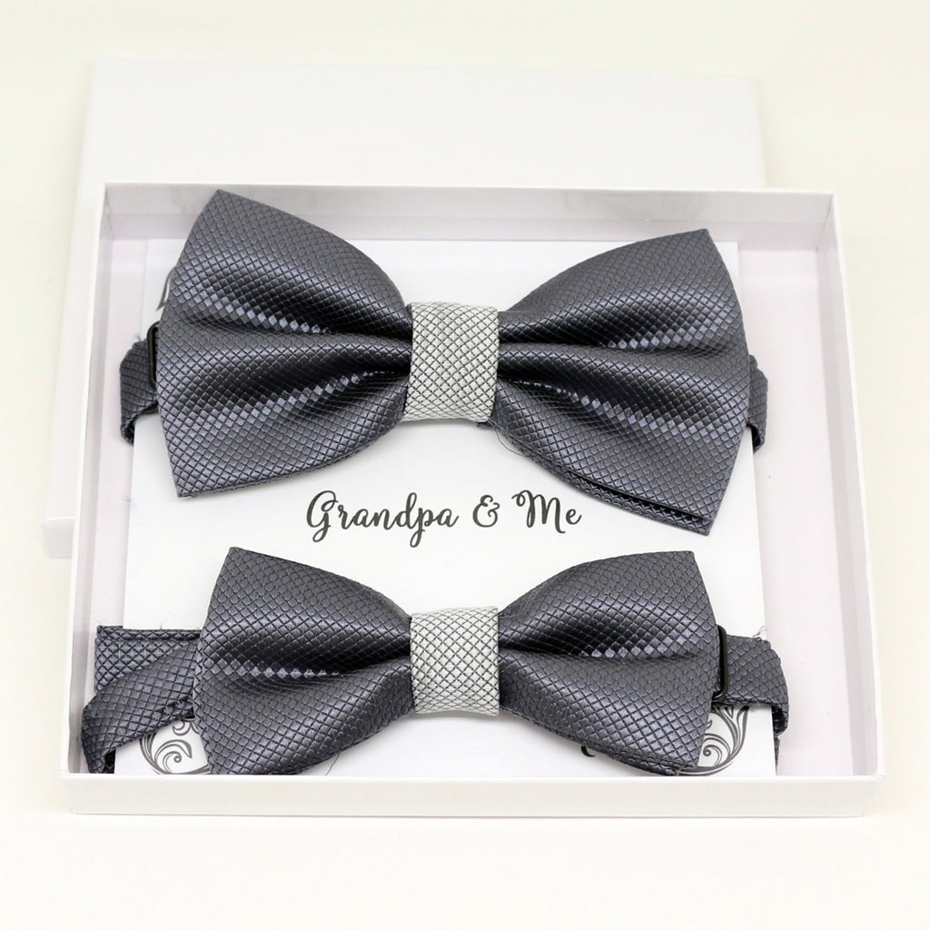 Charcoal gray Bow tie set for daddy and son, Daddy me gift set, Grandpa and me, Father son match, charcoal Toddler Kids bow, daddy me bow