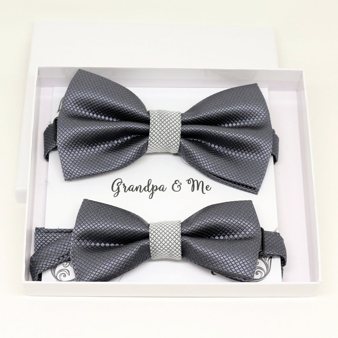 Charcoal gray Bow tie set for daddy and son, Daddy me gift set, Grandpa and me, Father son match, charcoal Toddler Kids bow, daddy me bow