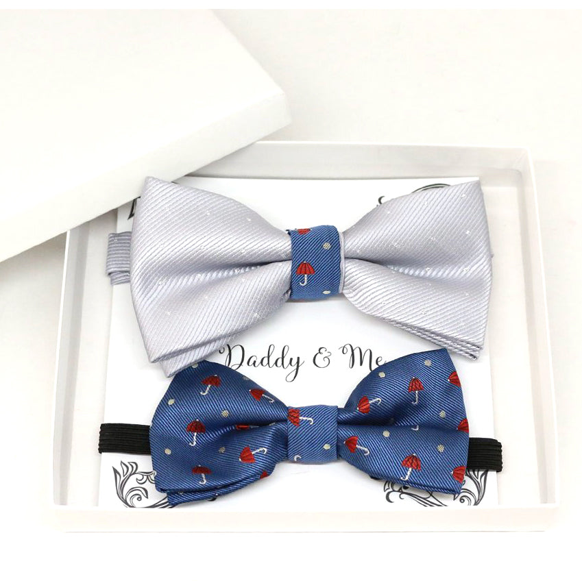 Silver Navy Bow tie set for daddy and son, Daddy me gift set, Grandpa and me, Father son matching, Toddler bow tie, daddy me bow tie gift