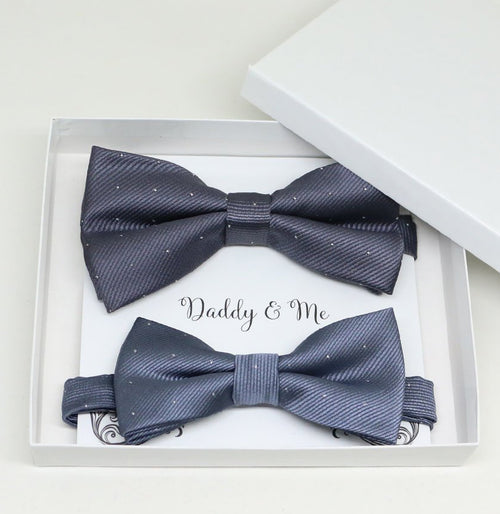 Charcoal daddy and me matching bow tie set — handmade, pre-tied and adjustable