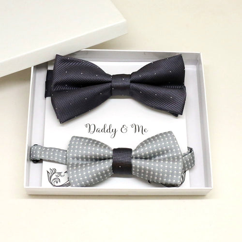 Charcoal and Gray daddy and me matching bow tie set — handmade, pre-tied and adjustable