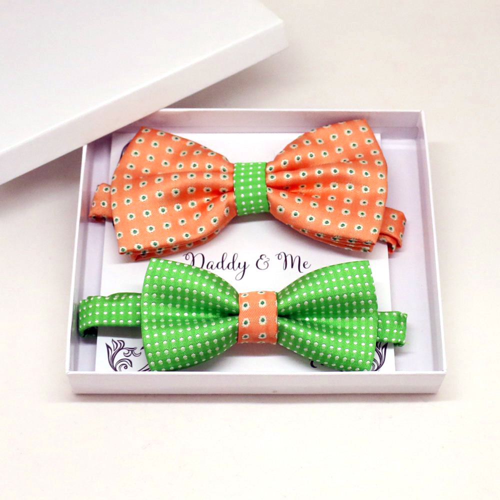 Peach Green Bow tie set for daddy and son, Daddy and me gift set, Grandpa me, Father son matching, Toddler bow tie, daddy me bow tie