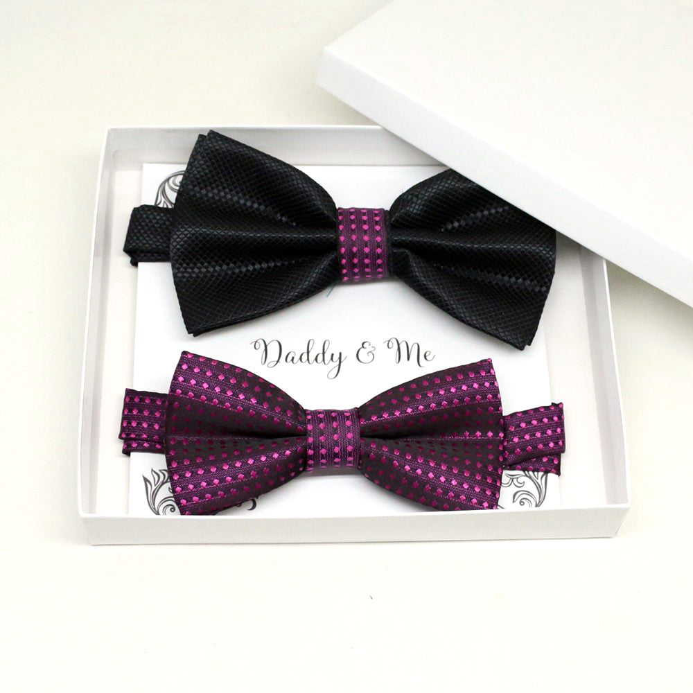 Purple Black w tie set for daddy and son, Daddy me gift set, Grandpa and me, Father son matching, Toddler bow tie, daddy me bow tie gift