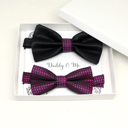 Black and Purple daddy and me matching bow tie set — handmade, pre-tied and adjustable
