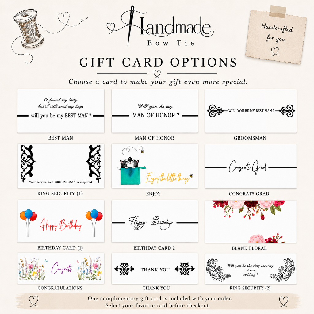 Complimentary gift card options — Best Man, Groomsman, Happy Birthday, Thank You and more