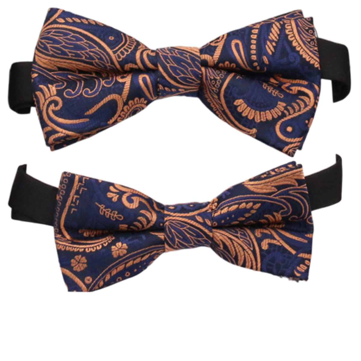 Navy and rose gold paisley boys bow tie in two sizes, handmade and pre-tied