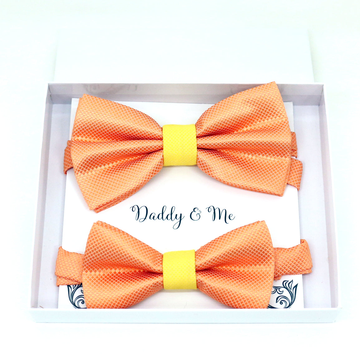 Orange Yellow Bow tie set for daddy and son, Daddy and me bow tie gift set, Grandpa me, Orange yellow Kids bow, Orange and Yellow, handmade