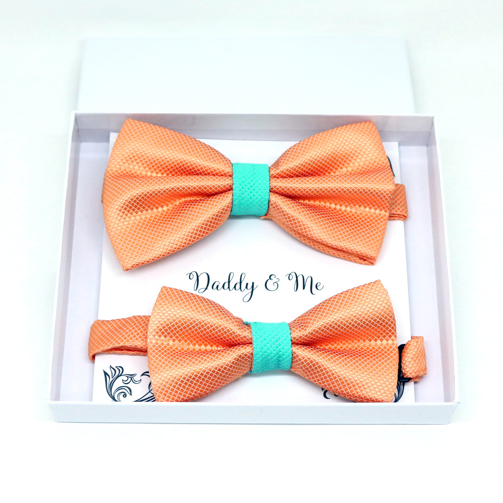 Orange turquoise Bow tie set for daddy and son, Daddy and me bow tie gift set, Grandpa me, Orange turquoise Kids bow, Orange and turquoise