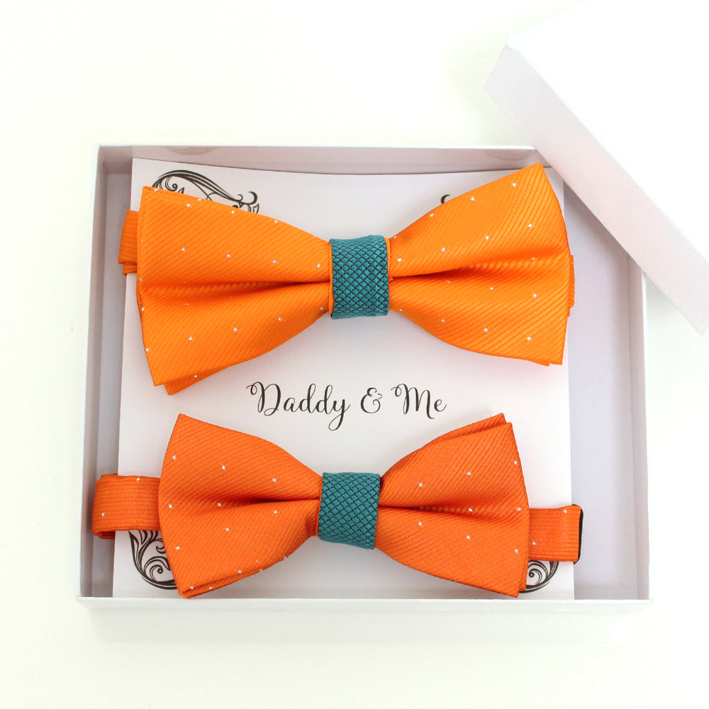 Teal blue and orange Bow tie set for daddy and son, Daddy me gift set, Father son matching, daddy me bow, Handmade bow, teal blue and orange