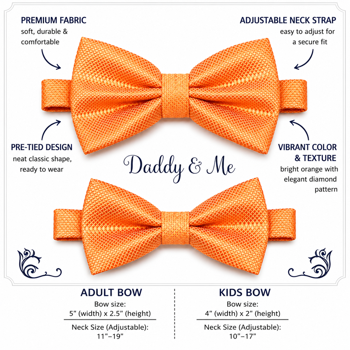 Pale Orange daddy and me bow ties — adult and kids sizes