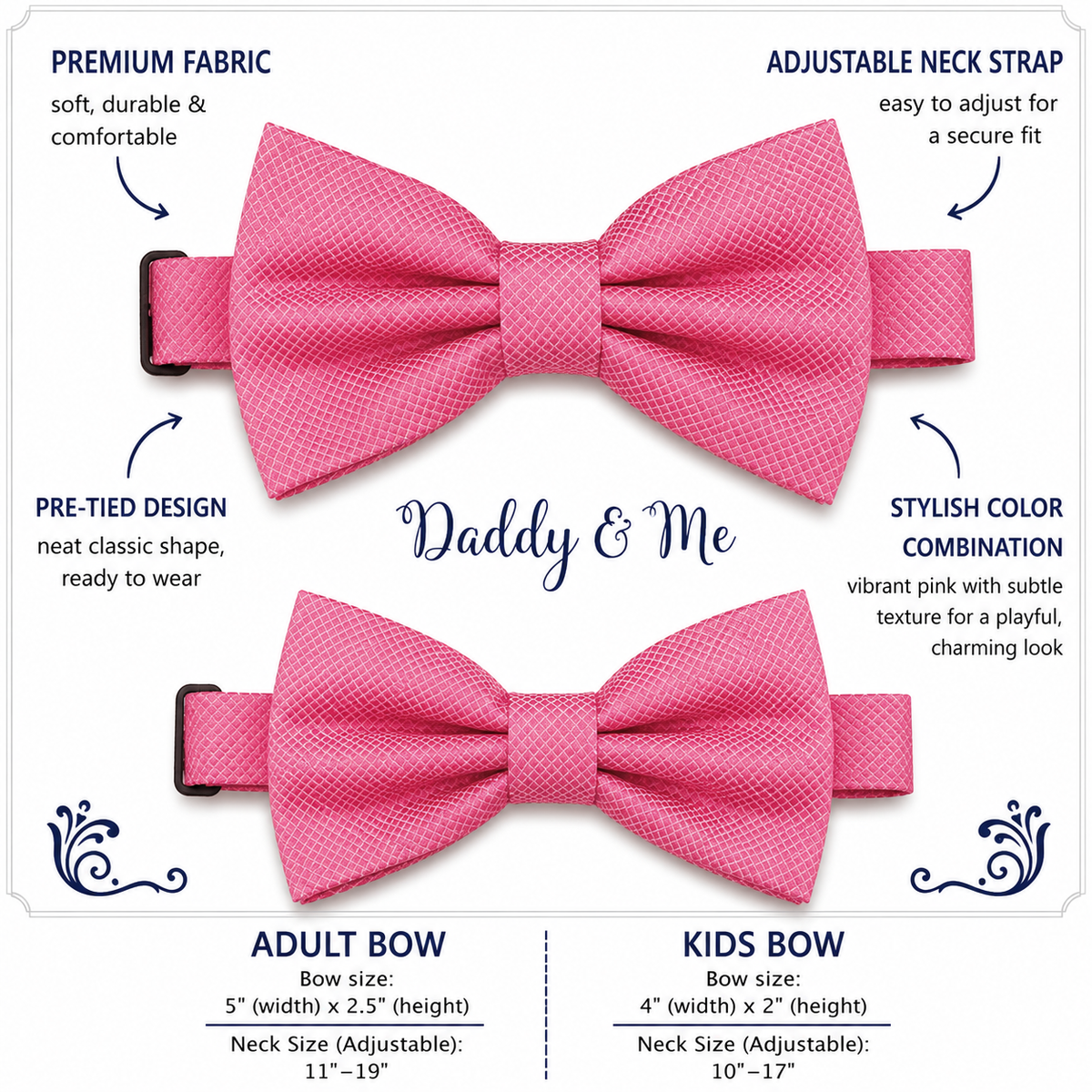 Pink daddy and me bow ties — adult and kids sizes
