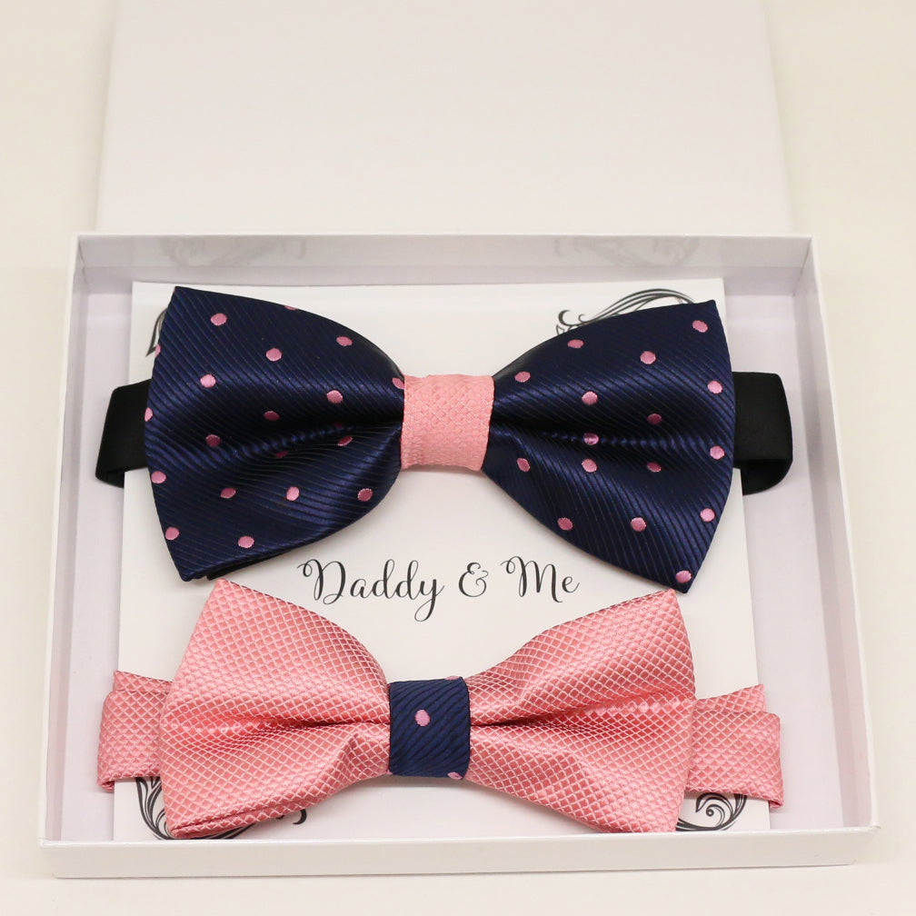 Navy Dusty rose Bow tie set for daddy and son, Daddy me gift set, Grandpa gift, Father son match, Kids adult bow, Navy and dusty rose bow