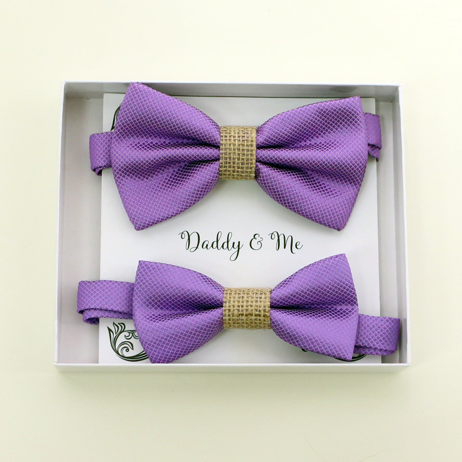 Lavender burlap Bow tie set for daddy and son, Daddy me gift set, Grandpa and me, Father son match, lavender bow for kids bow tie, handmade