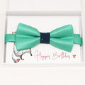 Turquoise kids Bow Ties, ring bearer bow tie, Happy Birthday card, congrats, congrats grad, Ring bearer request gift, Turquoise kids bow